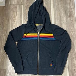 Aviator Nation 5 Stripe Zip Up Hoodie Charcoal Medium
